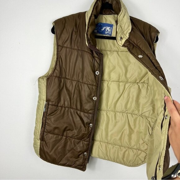 Ski Lift It Brown and Beige Zip Up Vintage Puffer Vest Women Size M - Picture 5 of 14